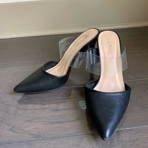 Faux Leather Pointed Toe Heel with Clear Strap